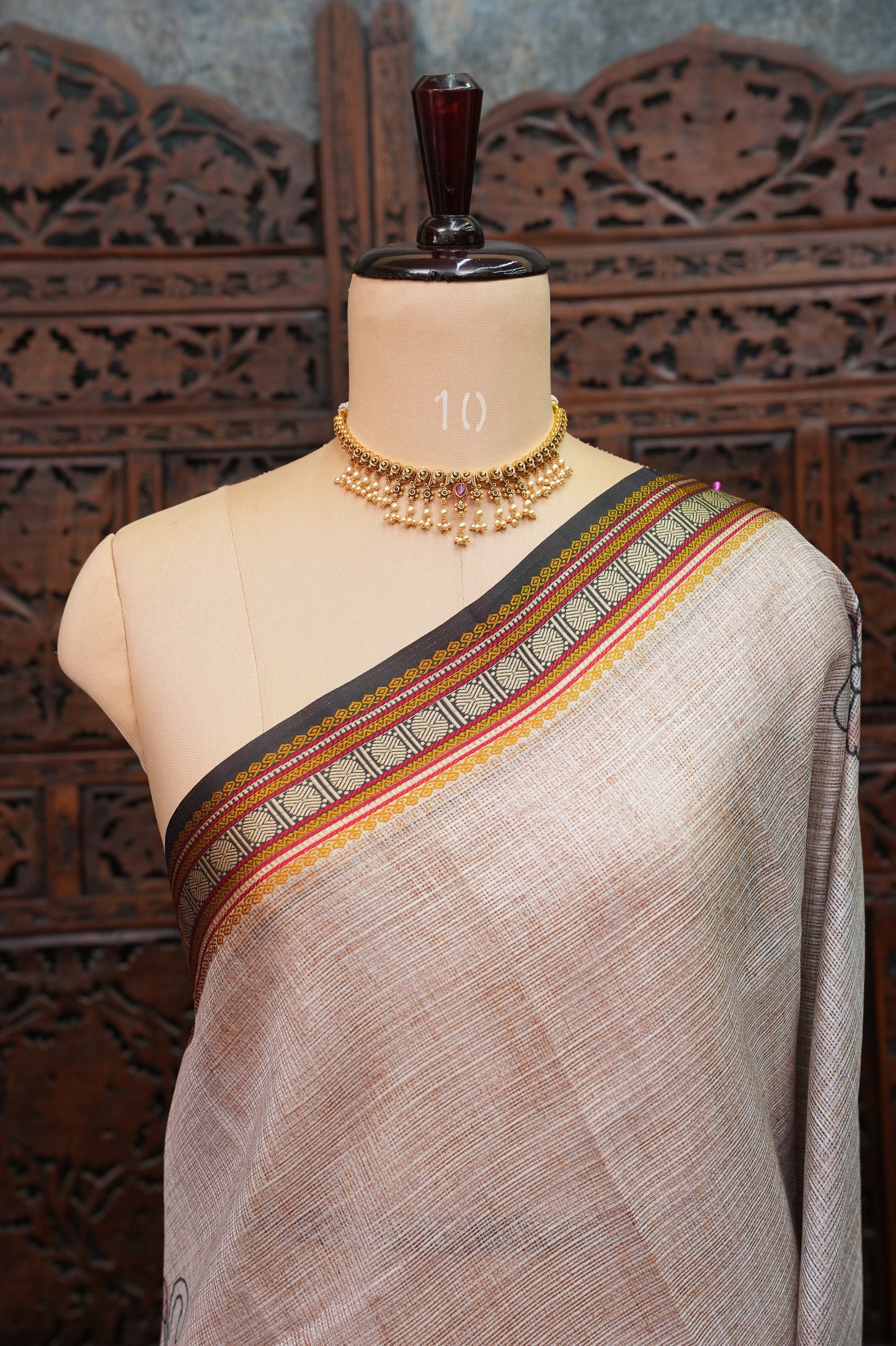 Silk Kota Saree with Sambalpuri Concept Border & Floral Print – Ivory & Black