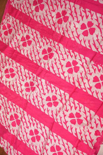 Pure Cotton Saree with Digital Block Prints – Rani Pink & White