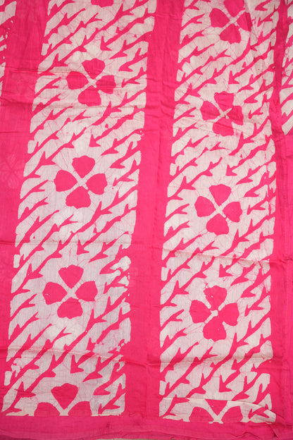 Pure Cotton Saree with Digital Block Prints – Rani Pink & White