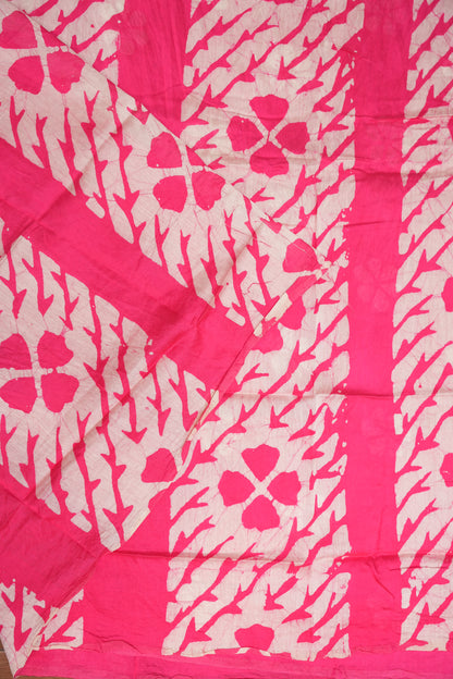 Pure Cotton Saree with Digital Block Prints – Rani Pink & White