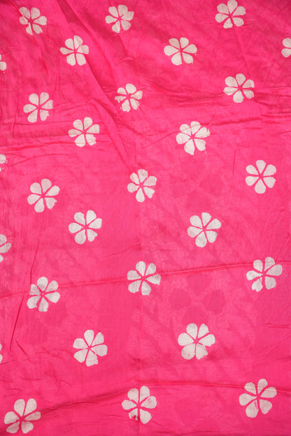Pure Cotton Saree with Digital Block Prints – Rani Pink & White