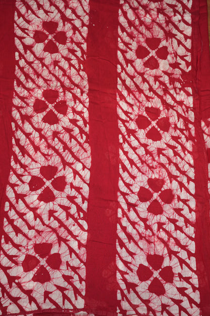 Pure Cotton Saree with Digital Block Prints – Red & White