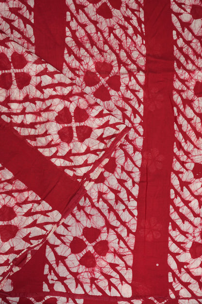 Pure Cotton Saree with Digital Block Prints – Red & White
