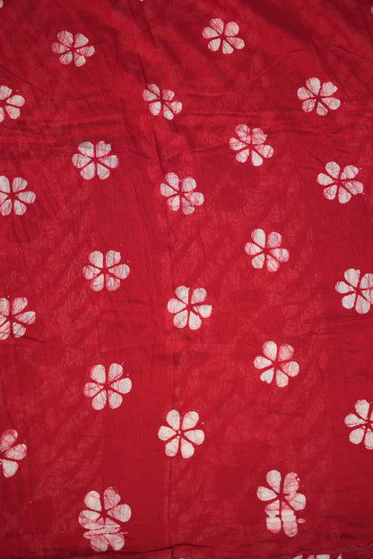 Pure Cotton Saree with Digital Block Prints – Red & White