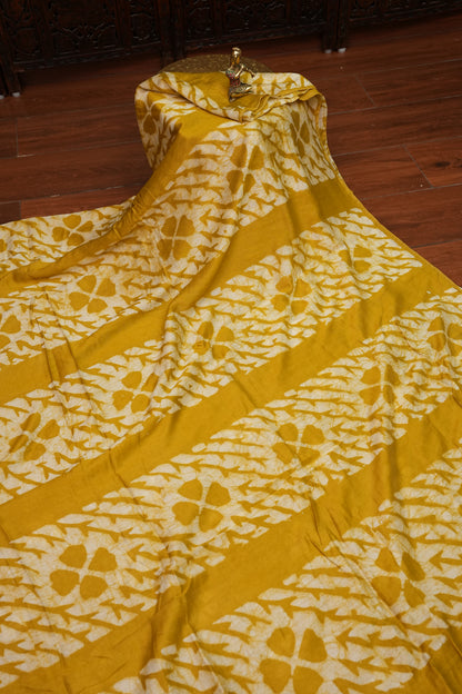 Pure Cotton Saree with Digital Block Prints – Mustard Yellow & White