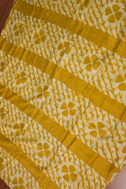 Pure Cotton Saree with Digital Block Prints – Mustard Yellow & White