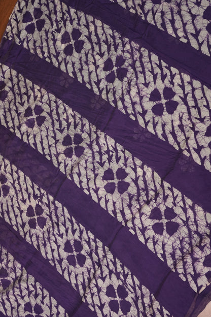 Pure Cotton Saree with Digital Block Prints – Deep Purple & White