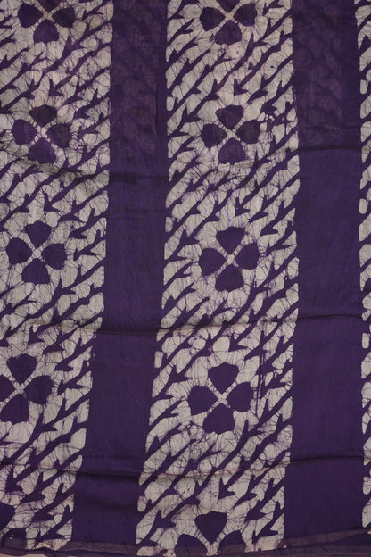 Pure Cotton Saree with Digital Block Prints – Deep Purple & White