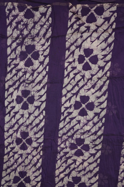 Pure Cotton Saree with Digital Block Prints – Deep Purple & White