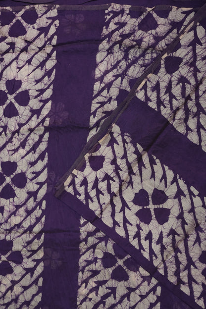Pure Cotton Saree with Digital Block Prints – Deep Purple & White