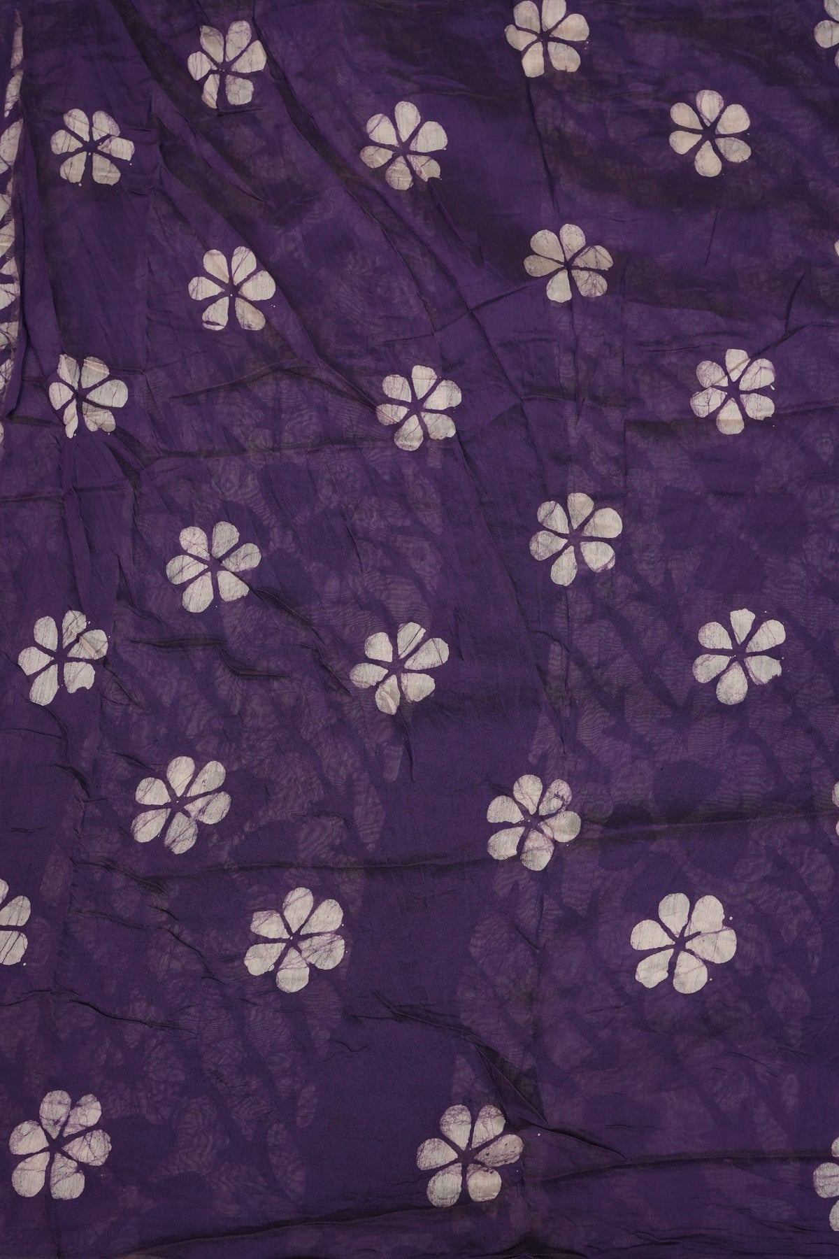 Pure Cotton Saree with Digital Block Prints – Deep Purple & White