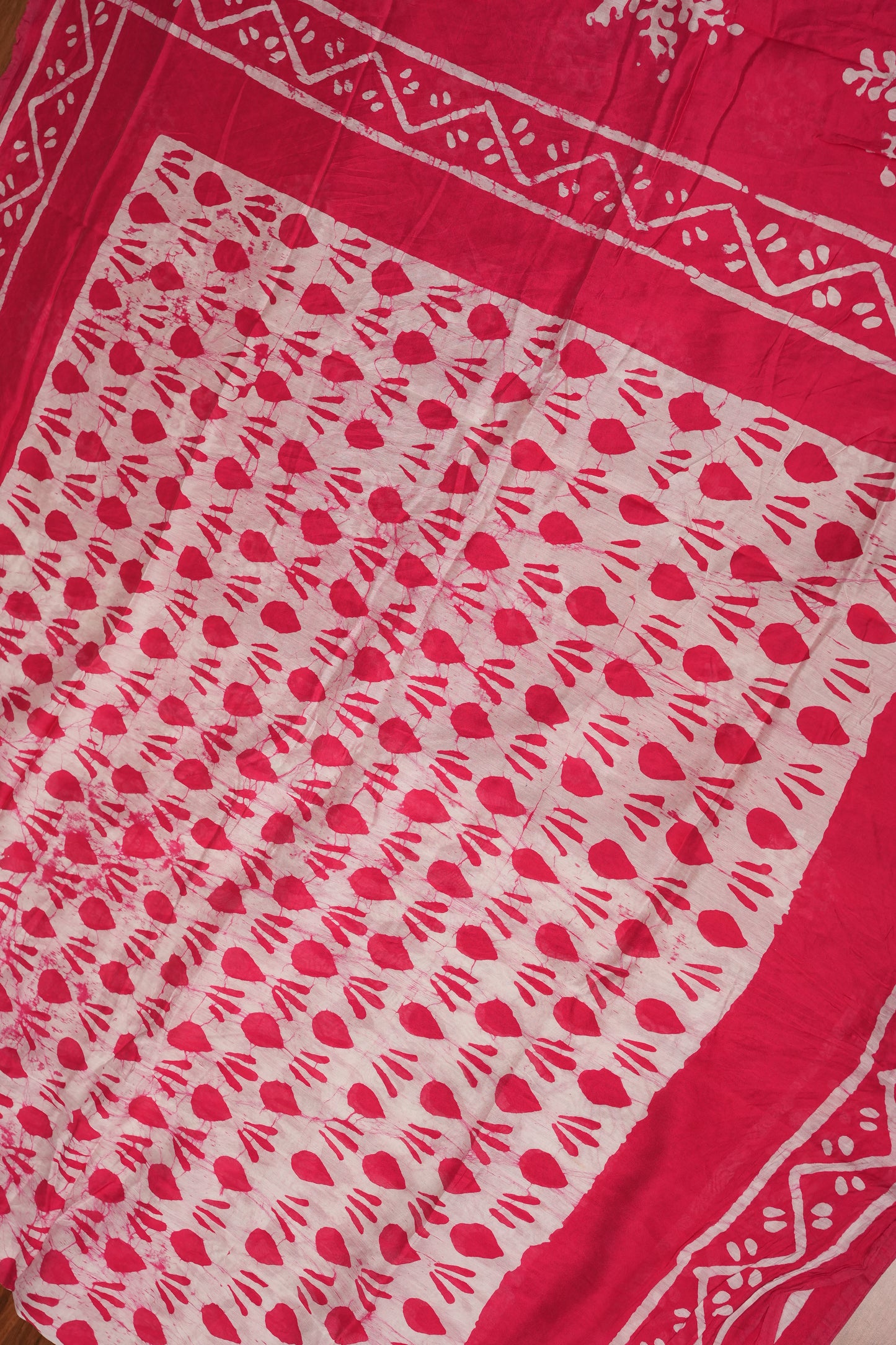 Pure Cotton Saree with Digital Block Prints – Rani Pink & White