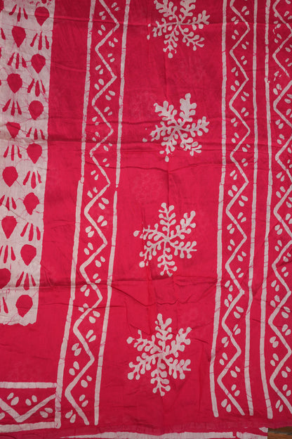 Pure Cotton Saree with Digital Block Prints – Rani Pink & White