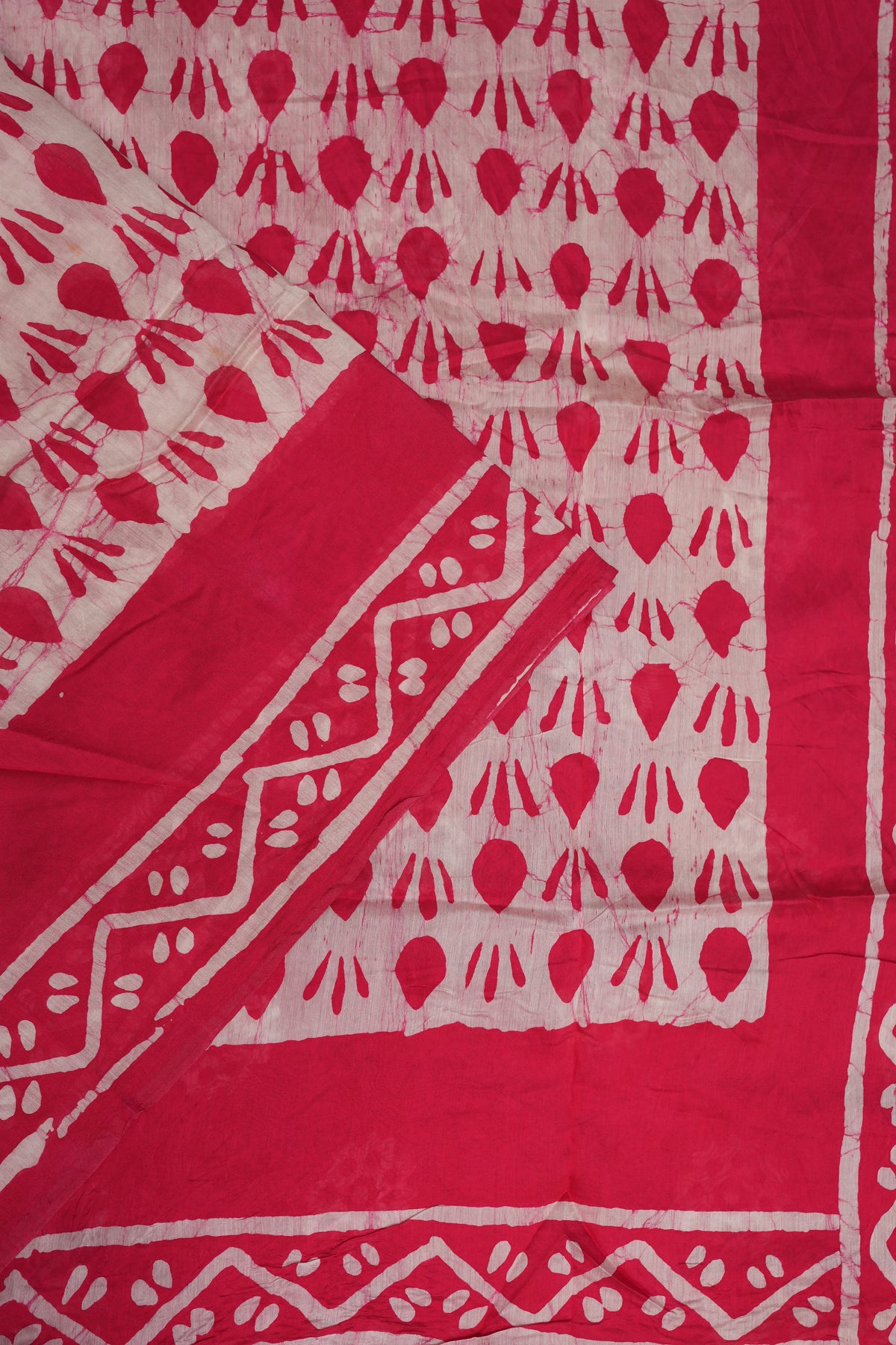 Pure Cotton Saree with Digital Block Prints – Rani Pink & White