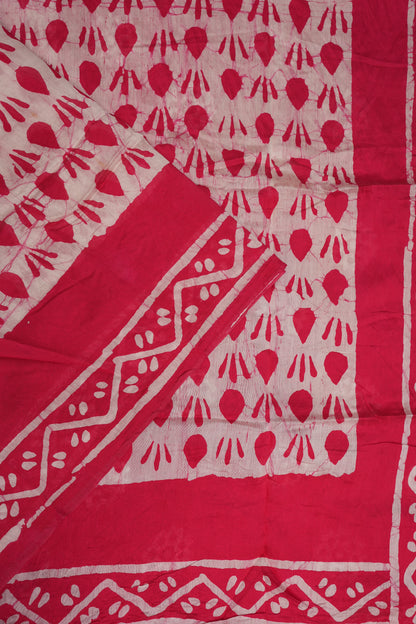 Pure Cotton Saree with Digital Block Prints – Rani Pink & White
