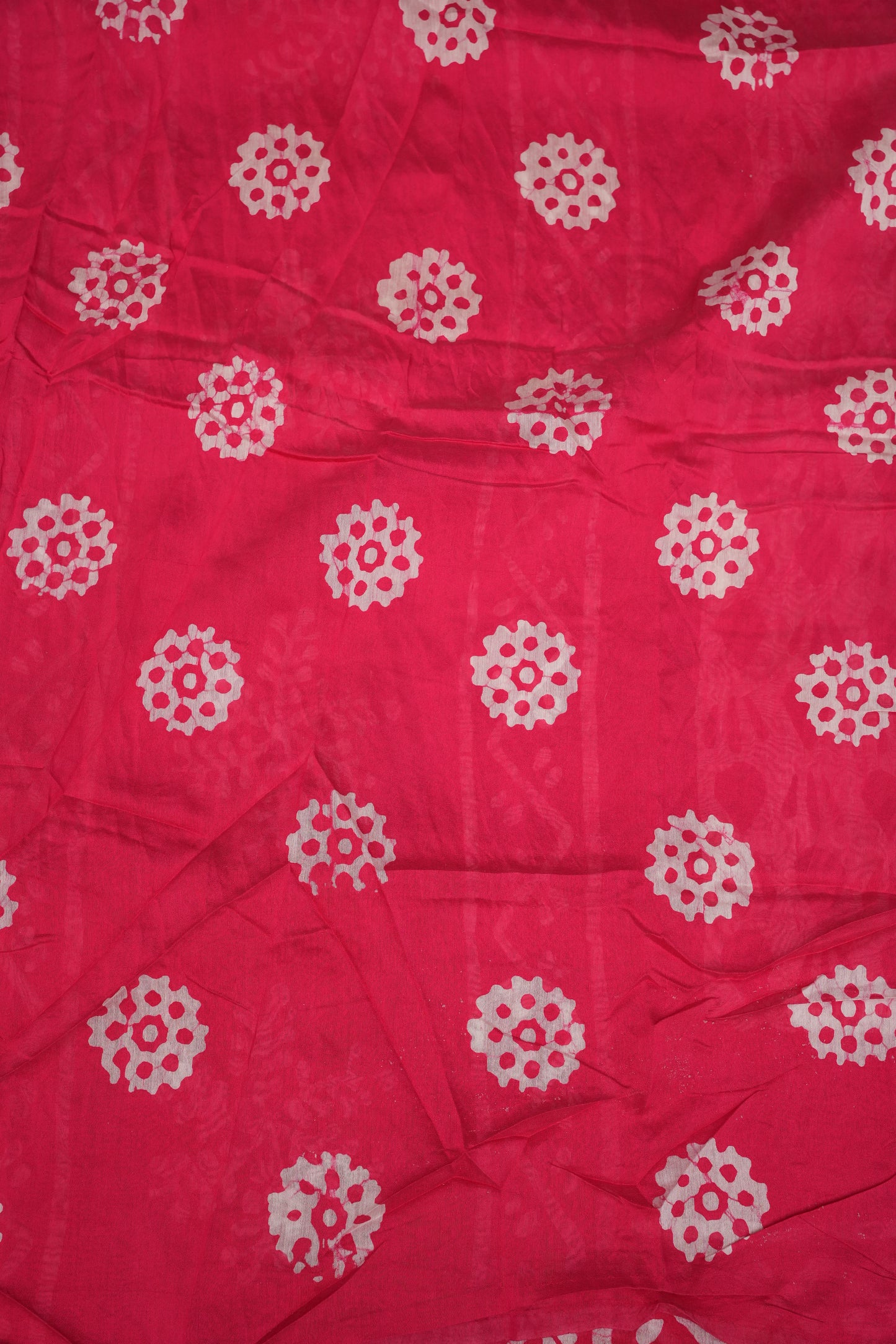 Pure Cotton Saree with Digital Block Prints – Rani Pink & White