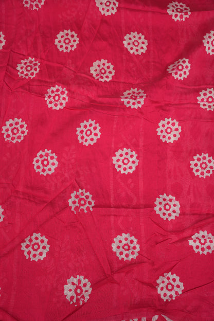 Pure Cotton Saree with Digital Block Prints – Rani Pink & White