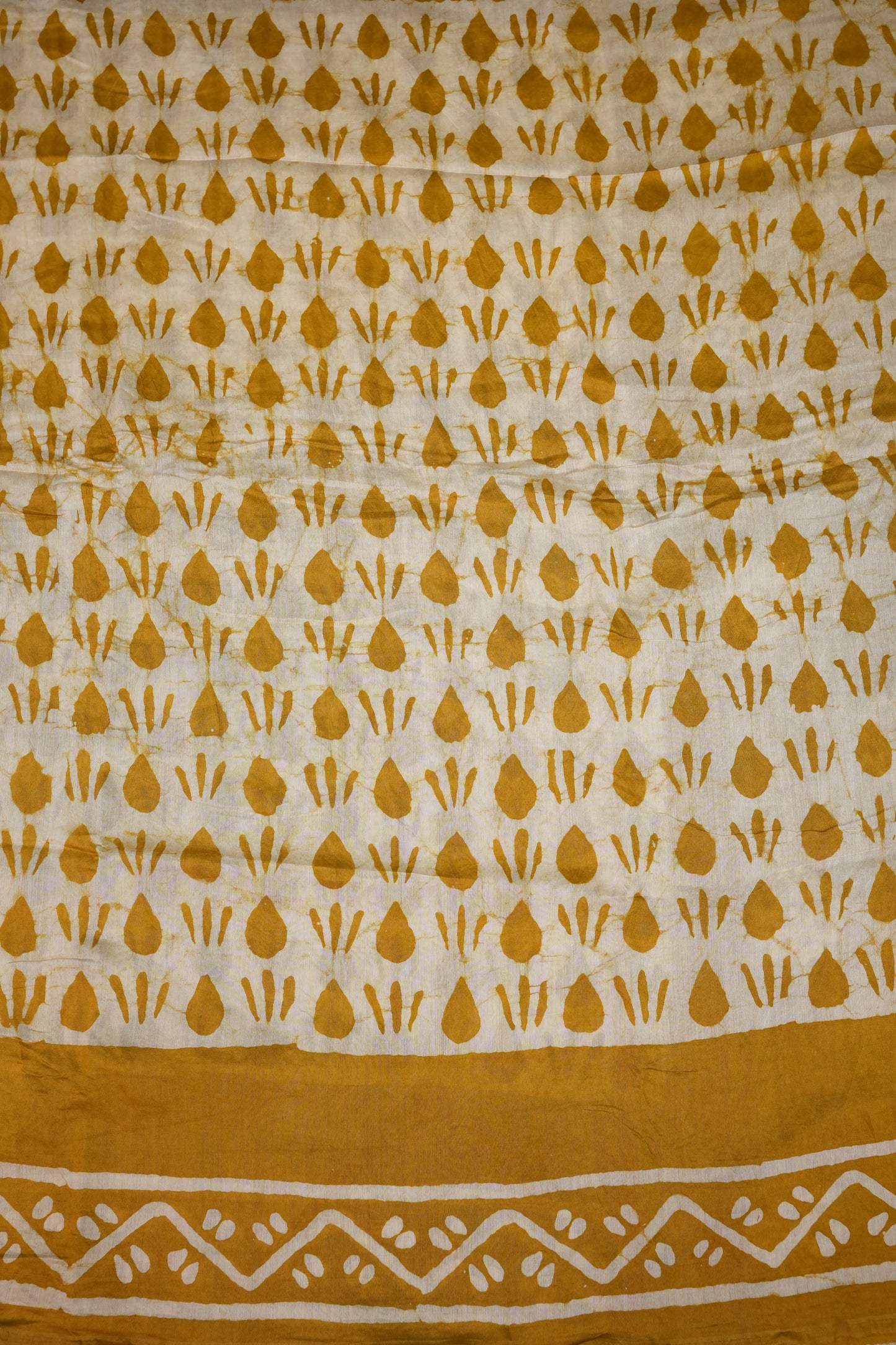 Pure Cotton Saree with Digital Block Prints – Mustard Yellow & White