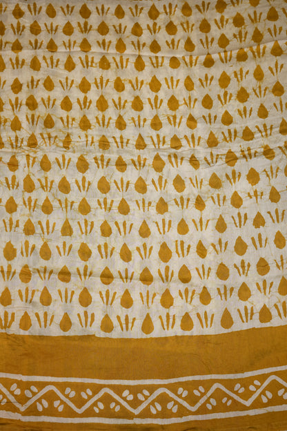 Pure Cotton Saree with Digital Block Prints – Mustard Yellow & White