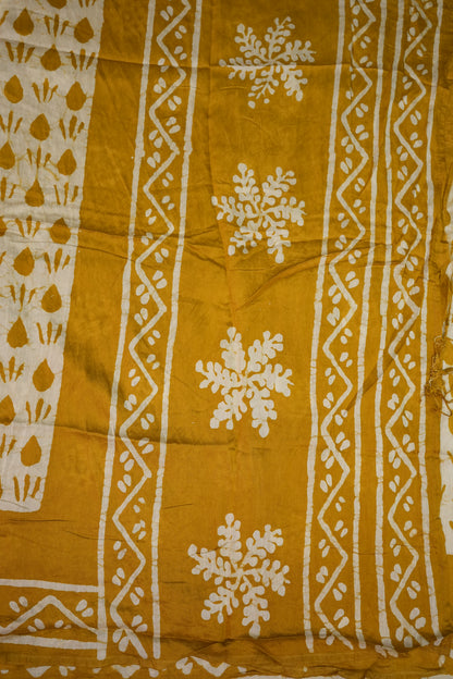 Pure Cotton Saree with Digital Block Prints – Mustard Yellow & White