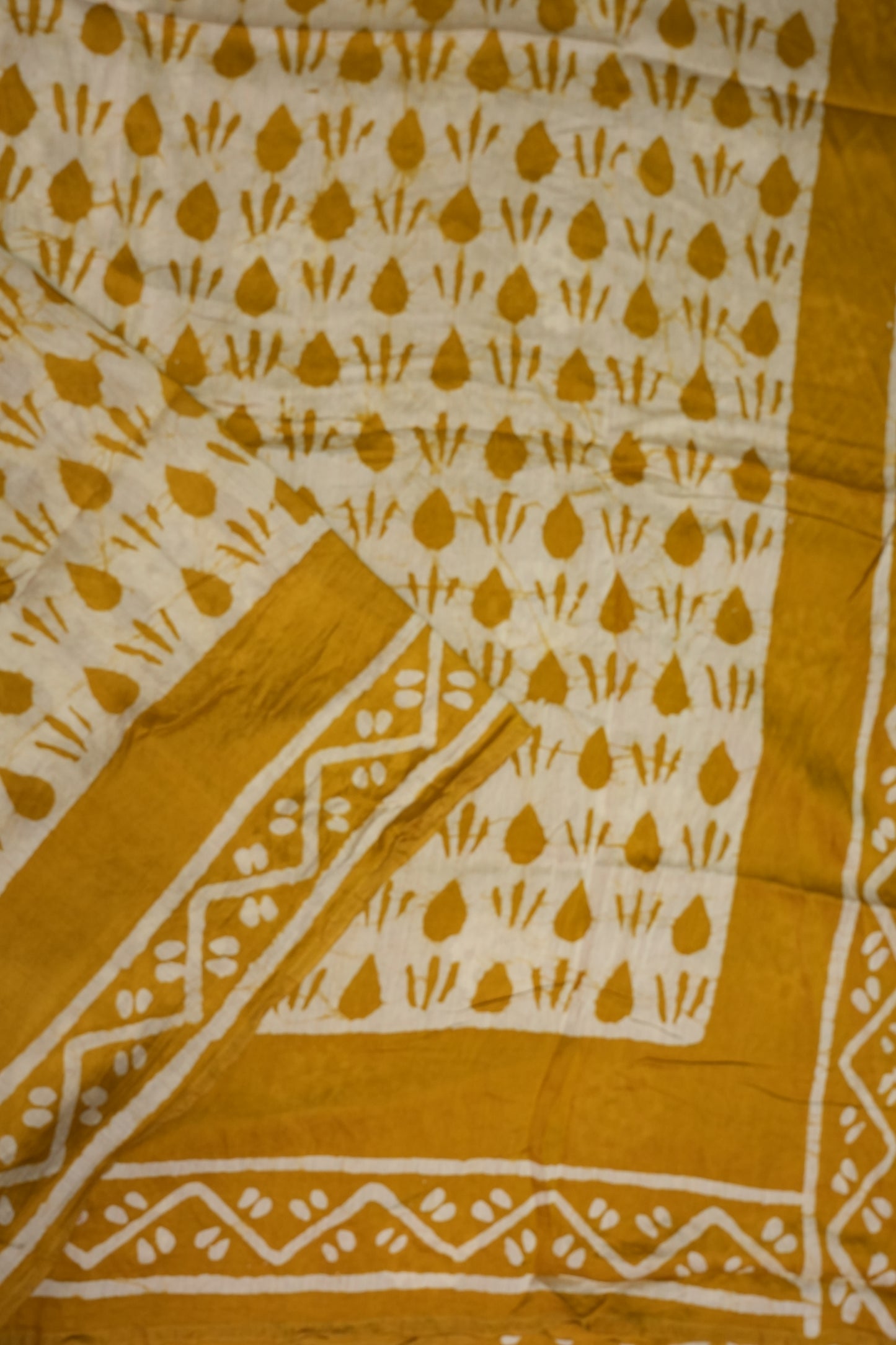 Pure Cotton Saree with Digital Block Prints – Mustard Yellow & White