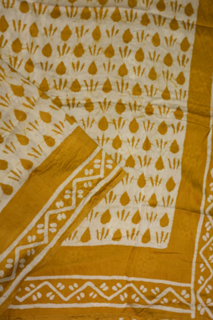 Pure Cotton Saree with Digital Block Prints – Mustard Yellow & White