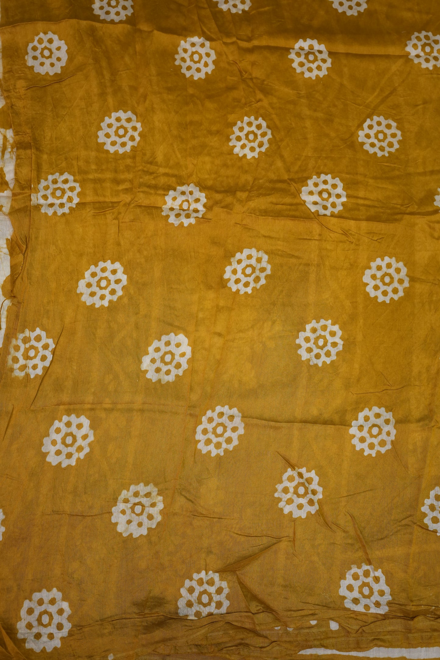 Pure Cotton Saree with Digital Block Prints – Mustard Yellow & White