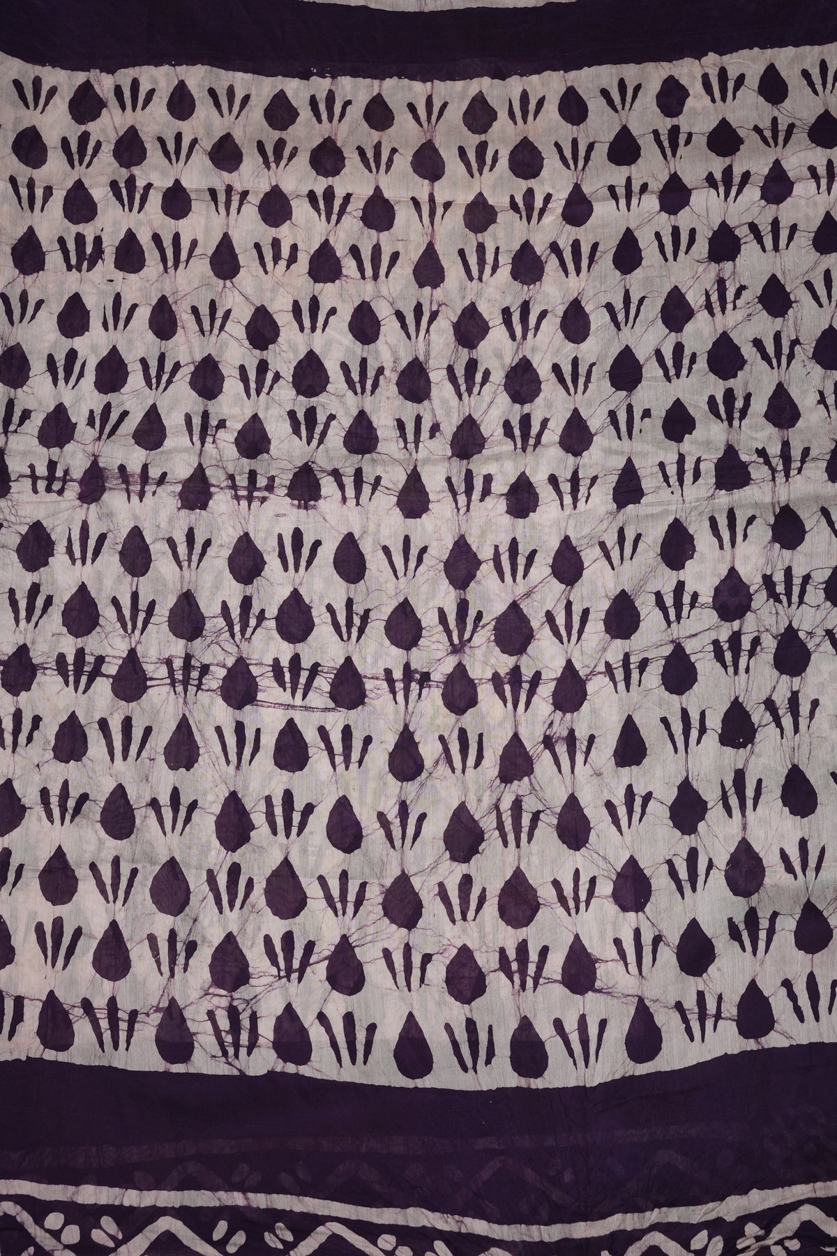 Pure Cotton Saree with Digital Block Prints – Deep Aubergine Purple & White