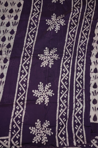 Pure Cotton Saree with Digital Block Prints – Deep Aubergine Purple & White
