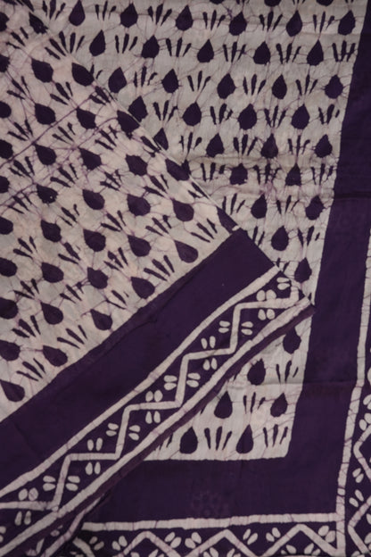 Pure Cotton Saree with Digital Block Prints – Deep Aubergine Purple & White