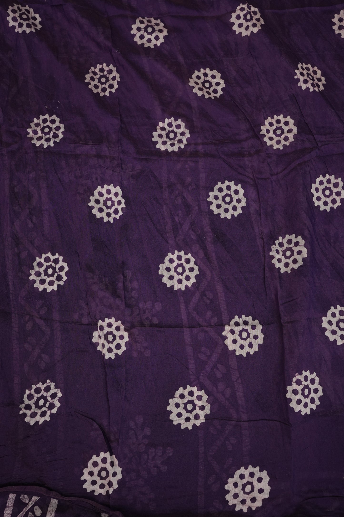 Pure Cotton Saree with Digital Block Prints – Deep Aubergine Purple & White