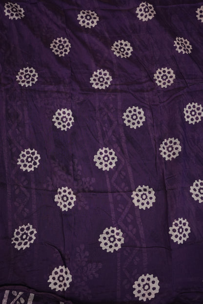 Pure Cotton Saree with Digital Block Prints – Deep Aubergine Purple & White