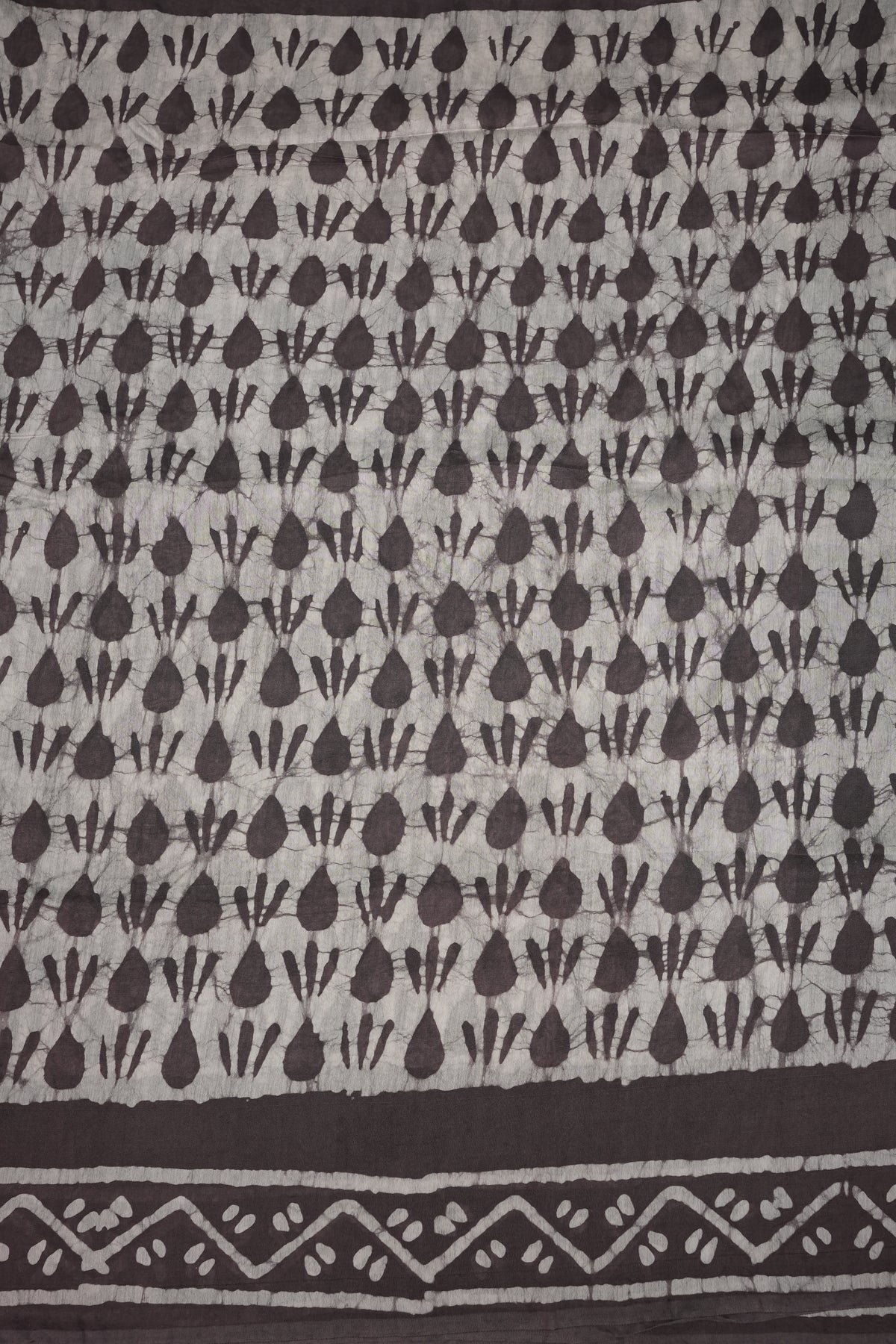 Pure Cotton Saree with Digital Block Prints – Charcoal Grey & White