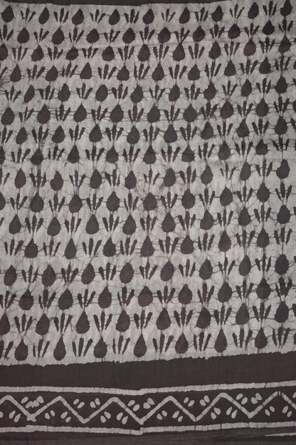 Pure Cotton Saree with Digital Block Prints – Charcoal Grey & White