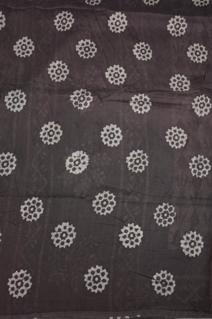 Pure Cotton Saree with Digital Block Prints – Charcoal Grey & White