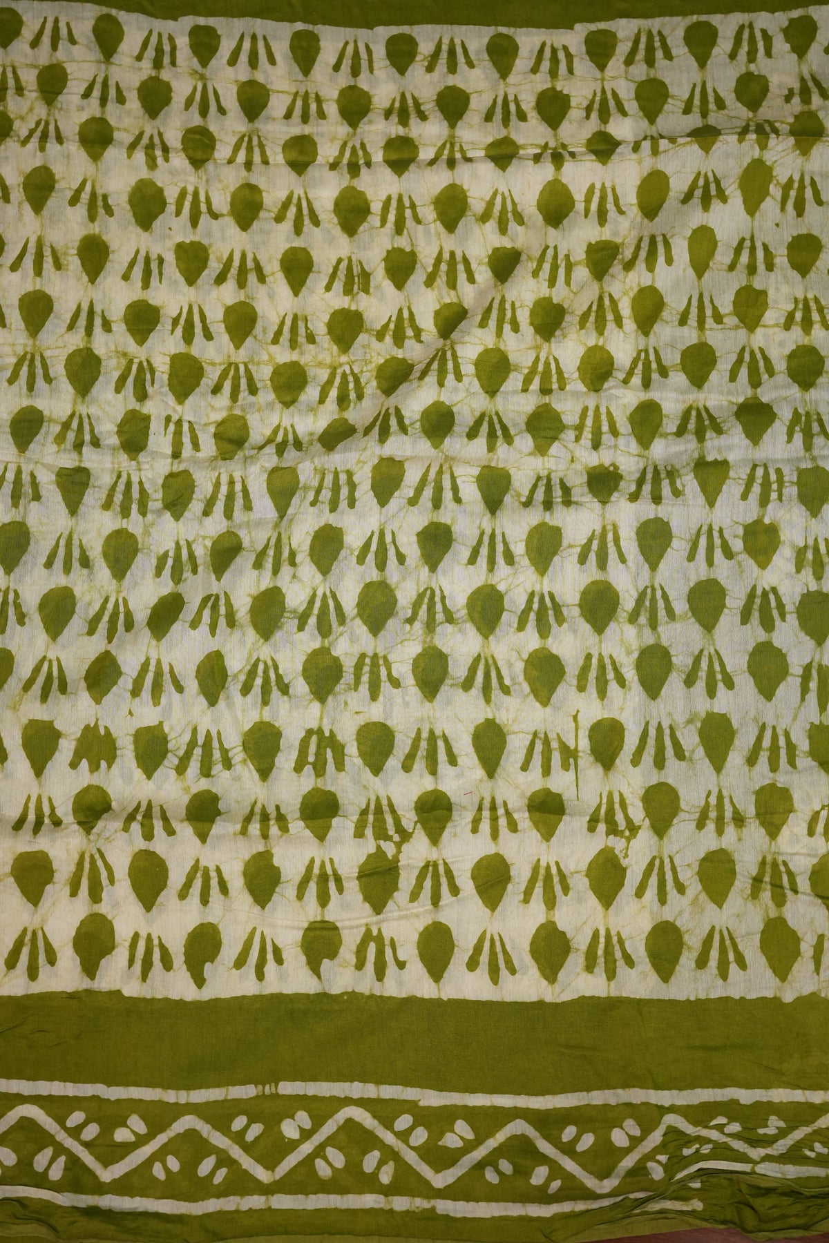 Pure Cotton Saree with Digital Block Prints – Olive Green & White
