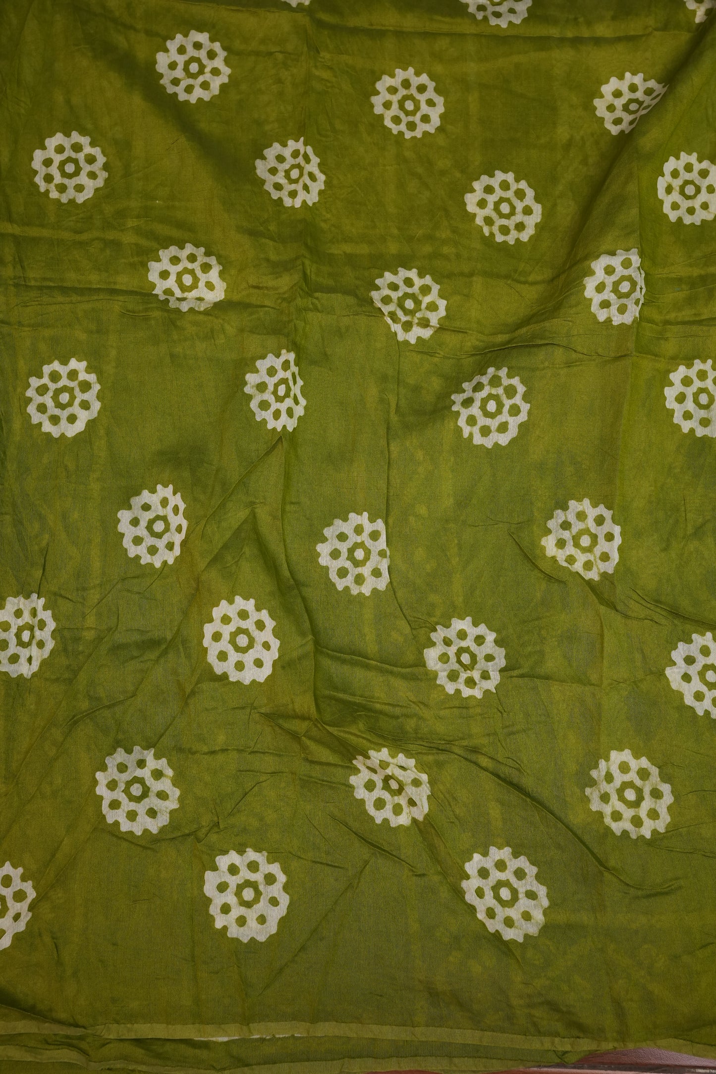 Pure Cotton Saree with Digital Block Prints – Olive Green & White
