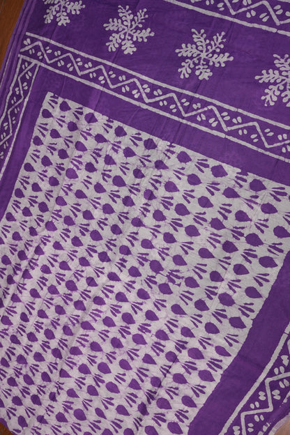 Pure Cotton Saree with Digital Block Prints – Purple & White