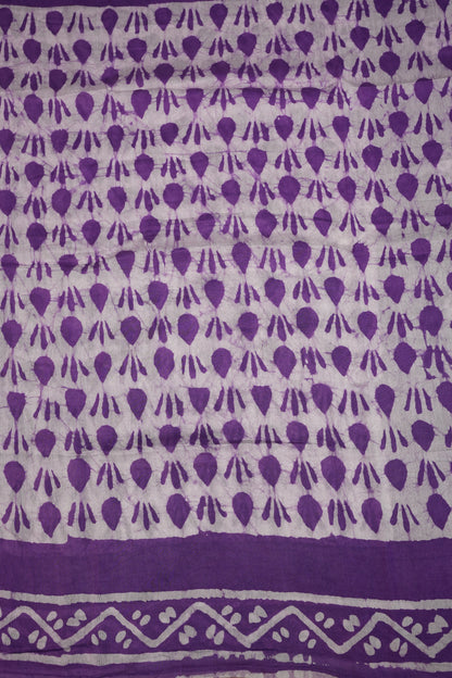 Pure Cotton Saree with Digital Block Prints – Purple & White