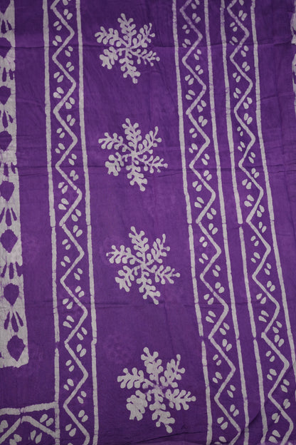 Pure Cotton Saree with Digital Block Prints – Purple & White