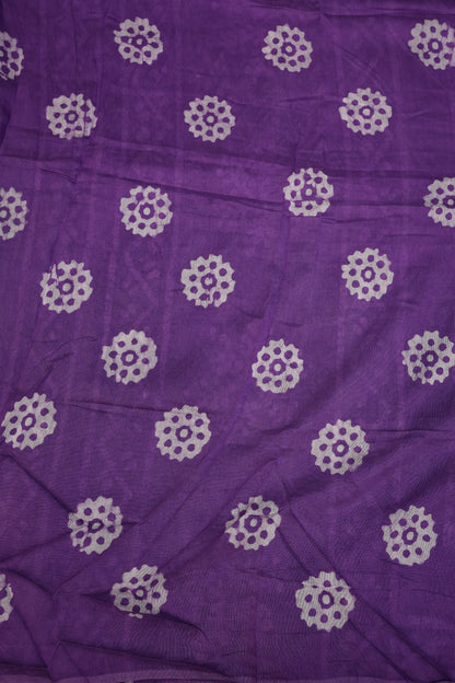 Pure Cotton Saree with Digital Block Prints – Purple & White