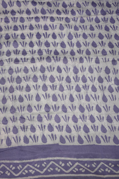 Pure Cotton Saree with Digital Block Prints – Lavender & White
