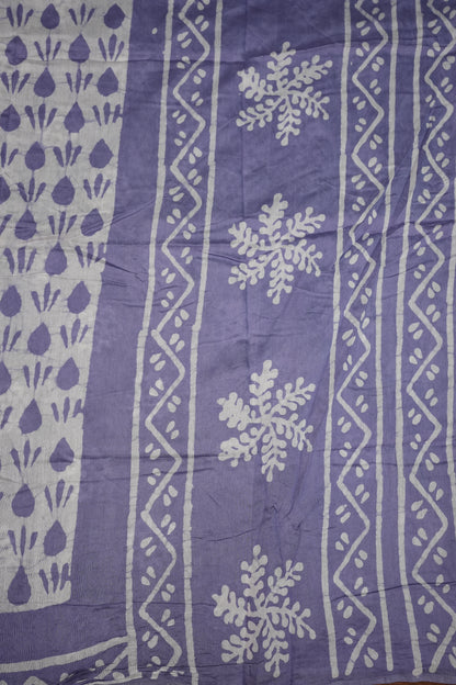 Pure Cotton Saree with Digital Block Prints – Lavender & White