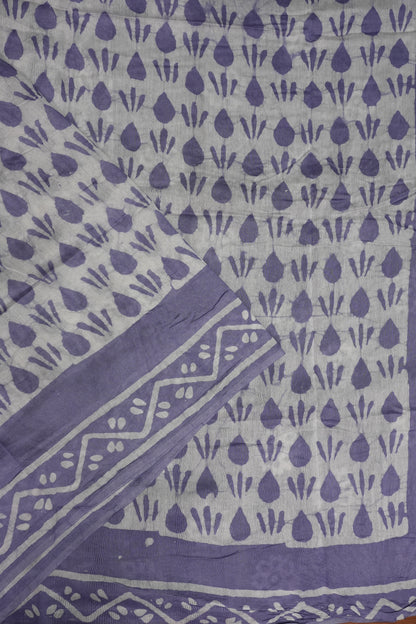 Pure Cotton Saree with Digital Block Prints – Lavender & White