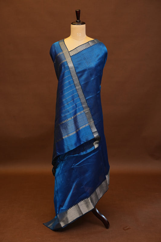 Mangalagiri Silk Cotton Saree - Peacock Blue