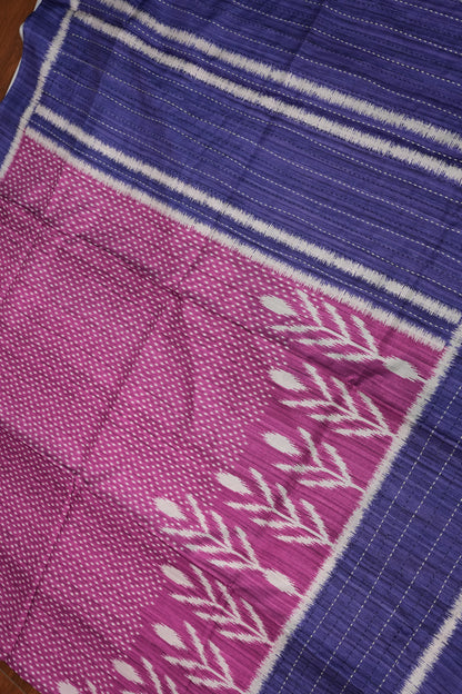 Semi Tussar Saree with Patola Body, Gap Border & Pallu – Magenta & Royal Blue