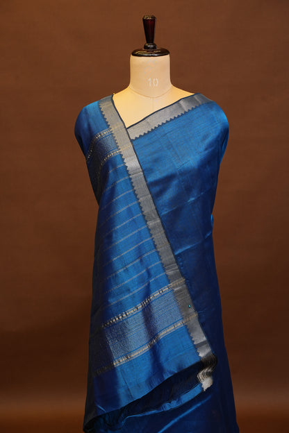 Mangalagiri Silk Cotton Saree - Peacock Blue