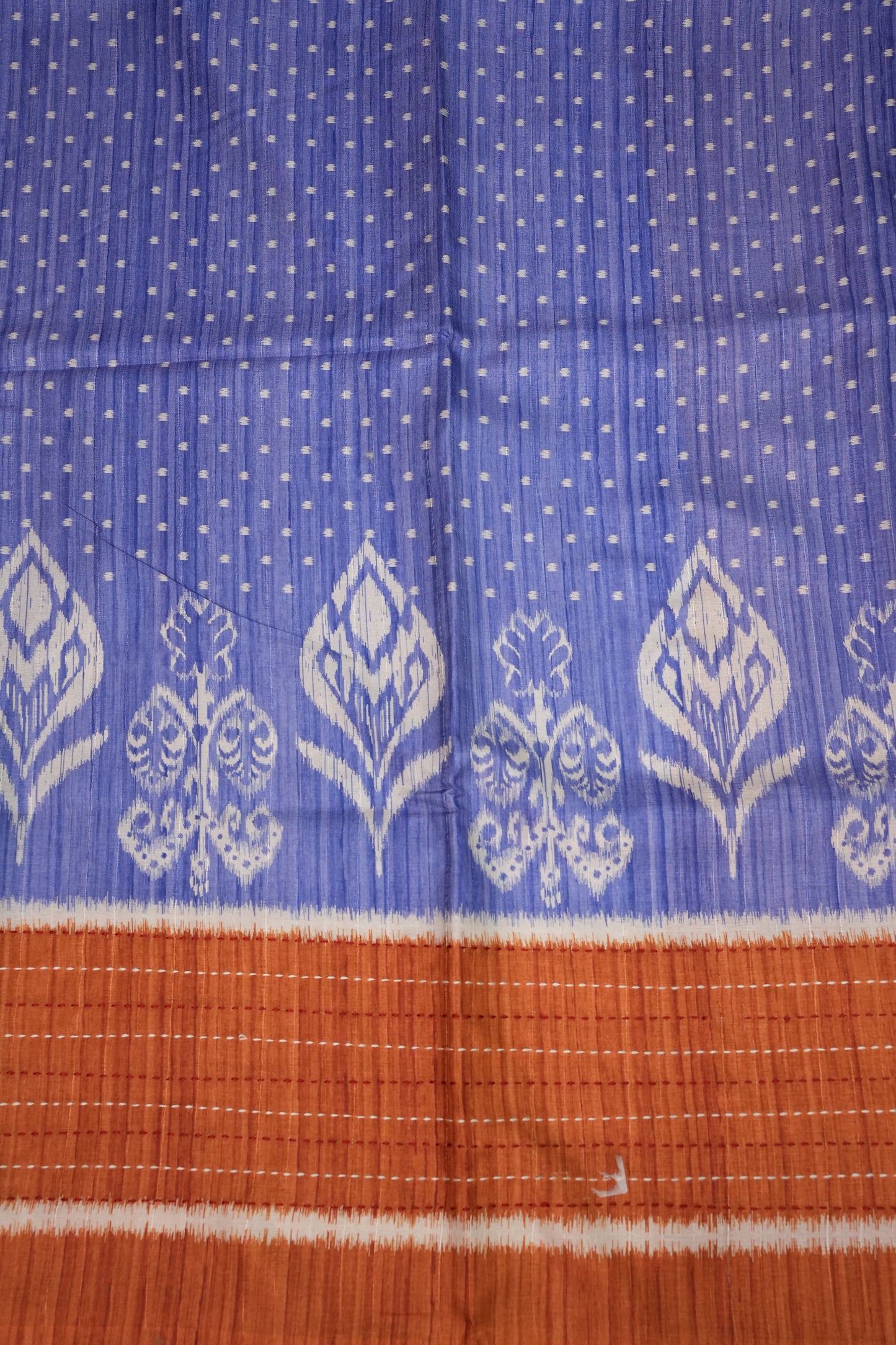 Semi Tussar Saree with Patola Body, Gap Border & Pallu – Periwinkle Blue & Rust Orange