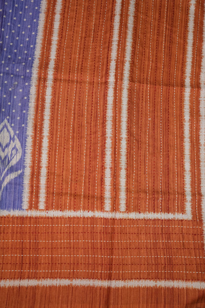 Semi Tussar Saree with Patola Body, Gap Border & Pallu – Periwinkle Blue & Rust Orange