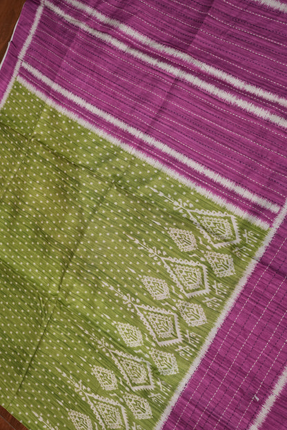 Semi Tussar Saree with Patola Body, Gap Border & Pallu – Olive Green & Magenta